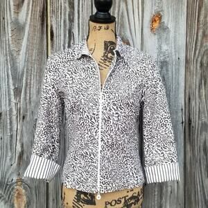 Zip Up Shacket Mixed Animal Print Crop Sleeve Jacket Joseph Ribkoff Size 8 Brown